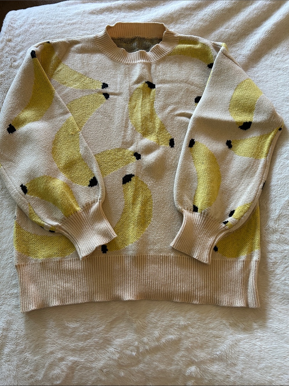 Banana Print Cream & Yellow Womens Sweater